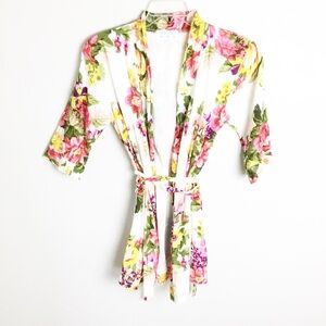 Sandy Waters White Pink Yellow Floral Robe XS/S